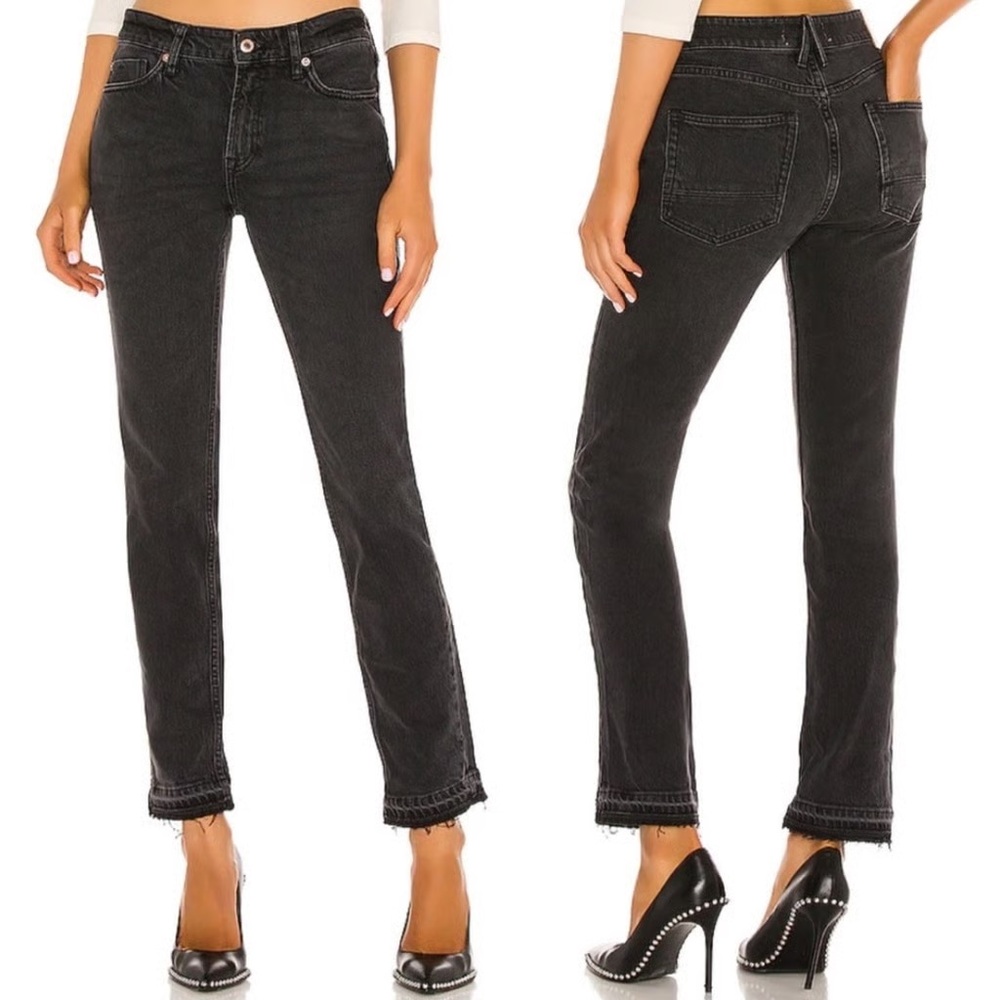 Free People Cuffed Slim Boyfriend Jeans Faded Black